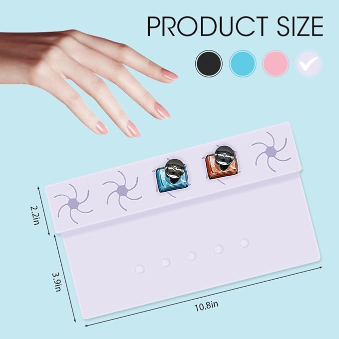 Nail Polish Holder,Silicone Hand Rest Mat Fingernail Painting Tools 2 in 1 Art Accessories Organizer Case Set with Anti-Spill Bottle Stand and Finger Separators for Pedicure Manicure(Purple)