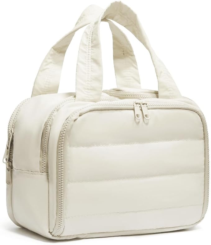 Puffer Travel Toiletry Bag – Large Capacity 11.8”L Makeup Organizer, 4 Compartments, Waterproof Wet/Dry Separation, Ultra-Light Taslan Fabric – Ideal for Business Trips, Gym, Family Vacation, Camping