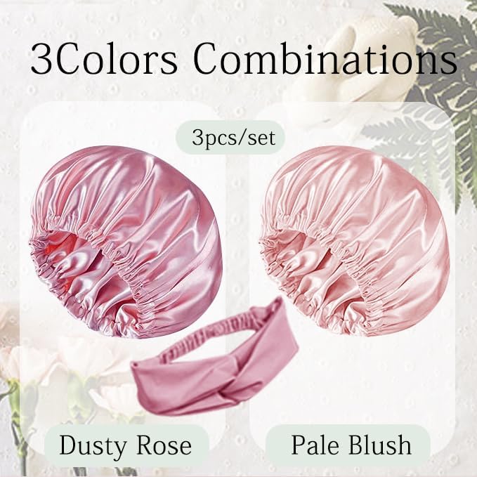 Hair Bonnets 3Pcs Satin Bonnet For Sleeping Silky Bonnets Womens Silk Bonnet Night Caps Curly Hair Sleep Cap For Women