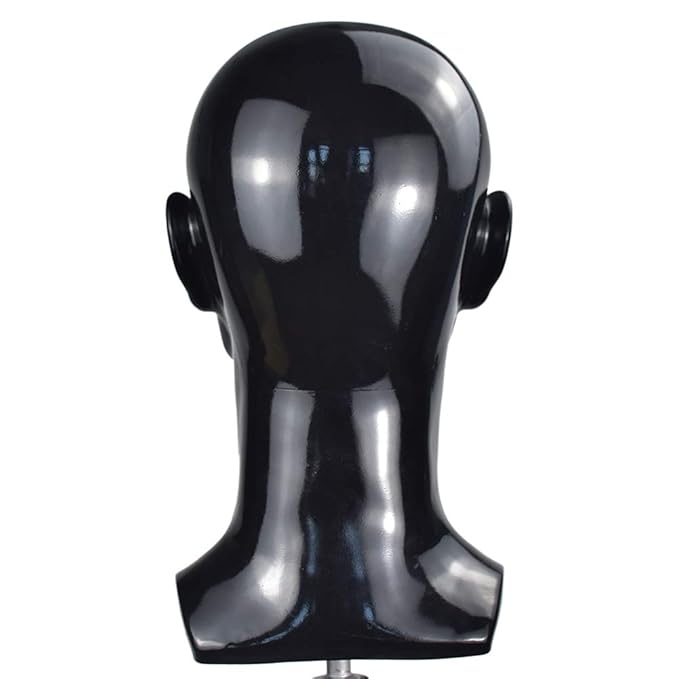 PVC Bright Black Mannequin Head Professional Cosmetology Male Mannequin Head Display Head Stand for Wigs Head for Display Wigs Hair Glases Hat Headset Display Stand(L30-Bright Black)