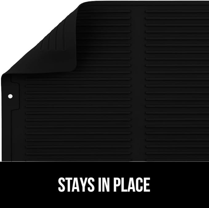 GORILLA GRIP 100% BPA-Free Patented Silicone Dish Drying Mat for Kitchen Counter, 18x24 Inch, Water Catching Ribbed Design, Easy Clean Waterproof Sink Liner, Heat Resistant, Fits Under Rack, Black