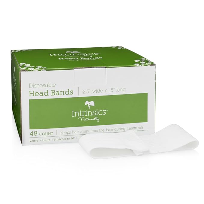 Intrinsics Disposable Headbands For Spa (48 Count) – 2.5” x 15” Stretchable Cotton Facial Headbands with Velcro Closure | For Facials, Makeup & Salon Use