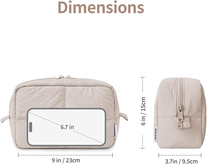 Narwey Quilted Makeup Bag Travel for Women Girl, Cute Cosmetic Bags Make up Organizer with Compartments, Travel Toiletry Bag for Toiletries (Khaki)