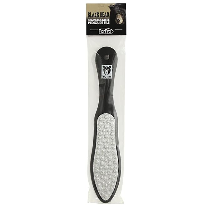 ForPro Black Bear Stainless Steel Pedicure File, Callus Remover Foot File, Double-Sided Professional Quality Tool for Heels and Feet, 10.5’’ L