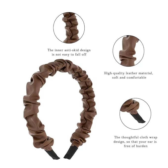 Madison Tyler Leather Headbands for Women | PU Leather Brown Handmade Outdoor Hair Band for Girls | Thin and Thick Hair | Skincare and Boho Spring Headband for Women