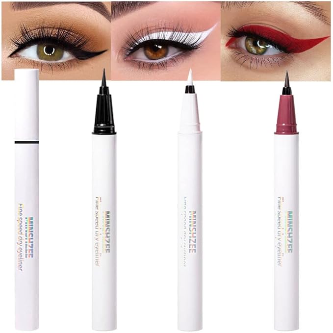 evpct 3Pcs White Red Black Matte Waterproof Colored Eyeliner Liquid Eye Liner Color Set Long Lasiting Colorful Liquid Eyeliner lapiz delineador de ojos contra el agua blanco para ojos de colores 1+3+9