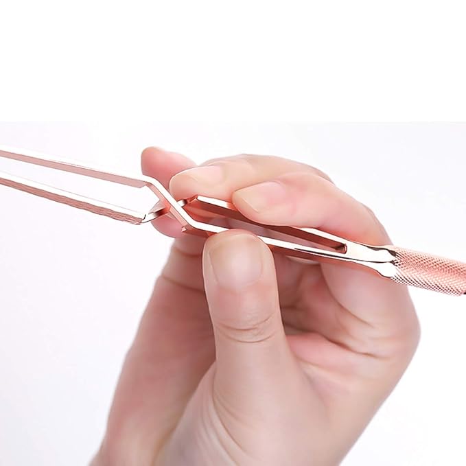 Rose Gold Stainless Steel Nail Art Tools Pinching Cuticle Pusher and Cuticle Cutter Nipper - Multifunction False Nail Cutter Shaping Tweezers Manicure Tools