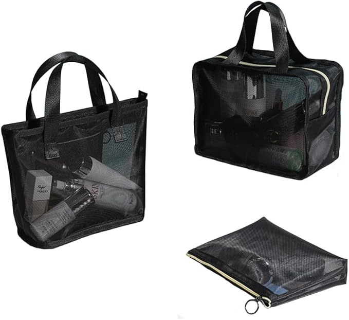 Mesh Cosmetic Bag 3 Pieces Mesh Makeup Bags Zipper Pouch Travel Cosmetic Organizer Toiletry Bag