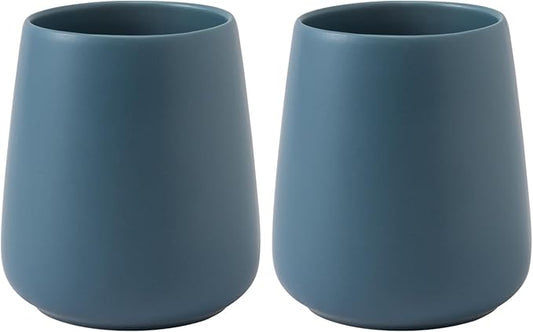 Blue Toothbrush Holder for Bathroom - 2Pcs Ceramic Tooth Brushing Holders Set, Toothbrush Cup & Toothpaste Organizer for Bathroom Countertop, Makeup Brush Holder, Pen Holder for Home Desktop Storage
