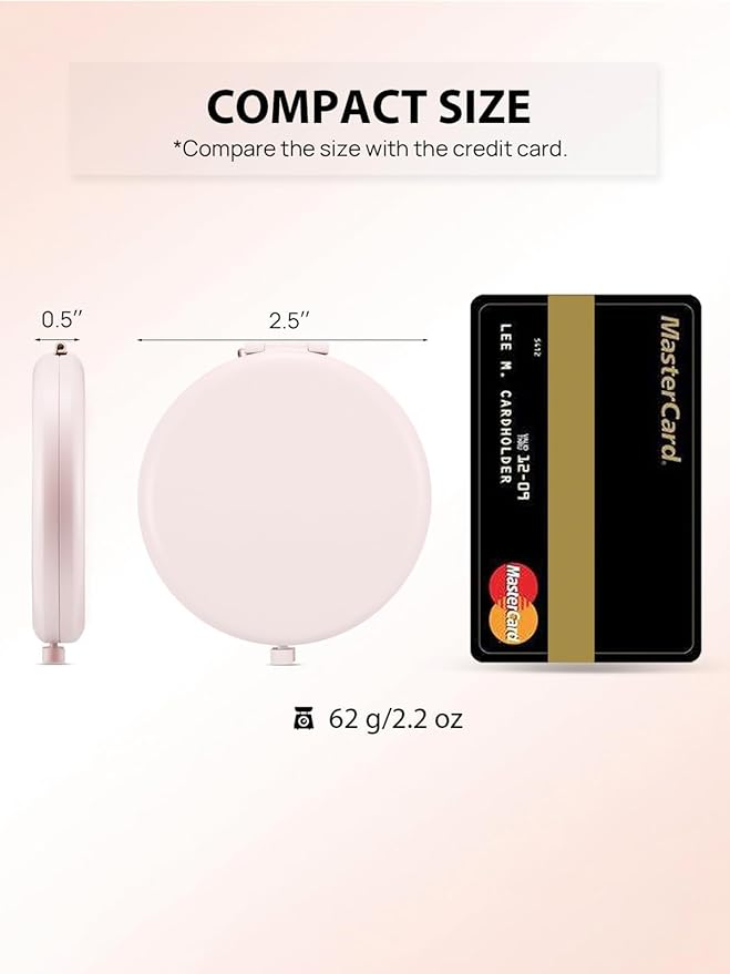 Compact Mirror for Purse, Double-Sided 1X/2X Magnifying Metal Pocket Makeup Mirrors(Round,Pink Marshmallow)