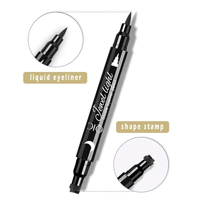 Face Stamp & Eyeliner Set, 4 PCs Black Shape Stamps and Felt Eye Liners, Dual ended 2-in-1 Eye Makeup Pen