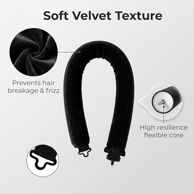 Overnight Heatless Hair Curler Blowout Rods Jumbo, Heatless Curls Satin Flexi Rods for Overnight Sleeping, No Heat Curling Tool for All Hair Types, Soft Heatless Hair Curler (Black，4 Rods)