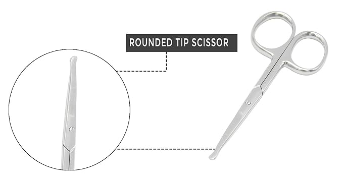 Rounded Stainless Steel Small Facial Hair Scissors, 3.7 Inches - Rounded Tip Scissors for Nose Hair, Mustache, Beard, Eyebrows, Eyelashes & Baby Nails
