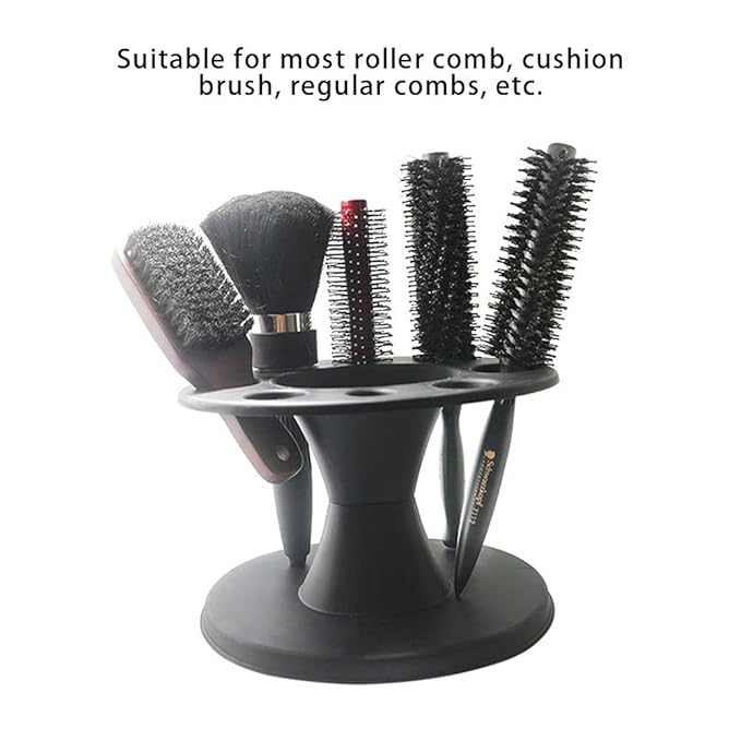Ejoyous Hair Brush Holder, Plastic Round Comb Hair Accessory Organizer Display Rack Hair Styling Brush Stand Shelf Accessories for Salon Home (Black) (Black)