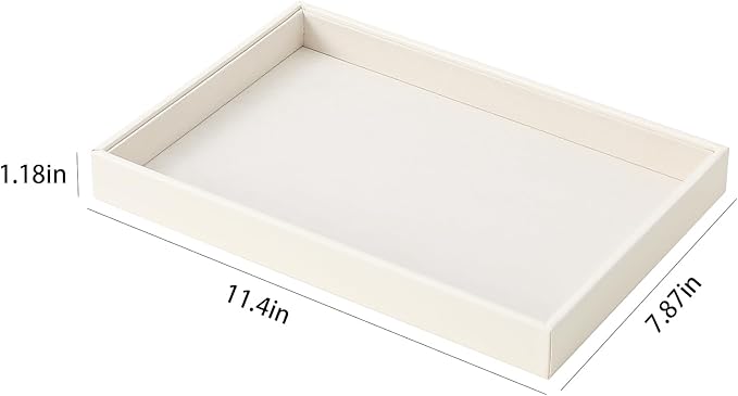 Ausalivan Stackable Jewelry Organizer Tray For Drawers,White Leather Small Earring Storage Tray,Bracelet And Necklace Display Box,Jewelry Ring Display Case (Creamy White Blank Trays)