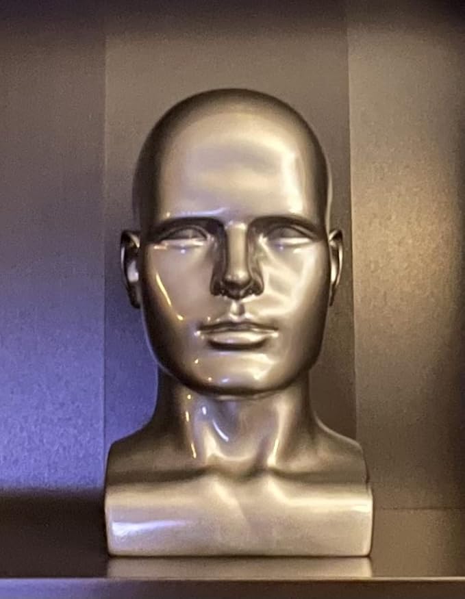 PVC Silver Grey Male Mannequin Head Display Head Stand Wig Display Head Model Men Manikin Head Dolls for Display Headset, Headphone, Game Console, Hats, Wigs Jewellery (Silver Grey)