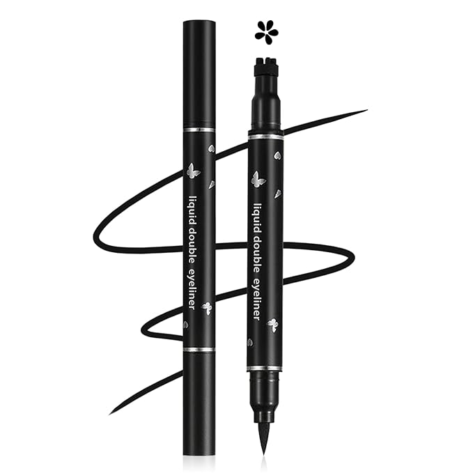 Double-headed Eyeliner Stamp Pencil Black Liquid Winged Eyeliner Stamp Pen Waterproof Smudgeproof Eye Liner Stamp for Eye Makeup(03 Flower)