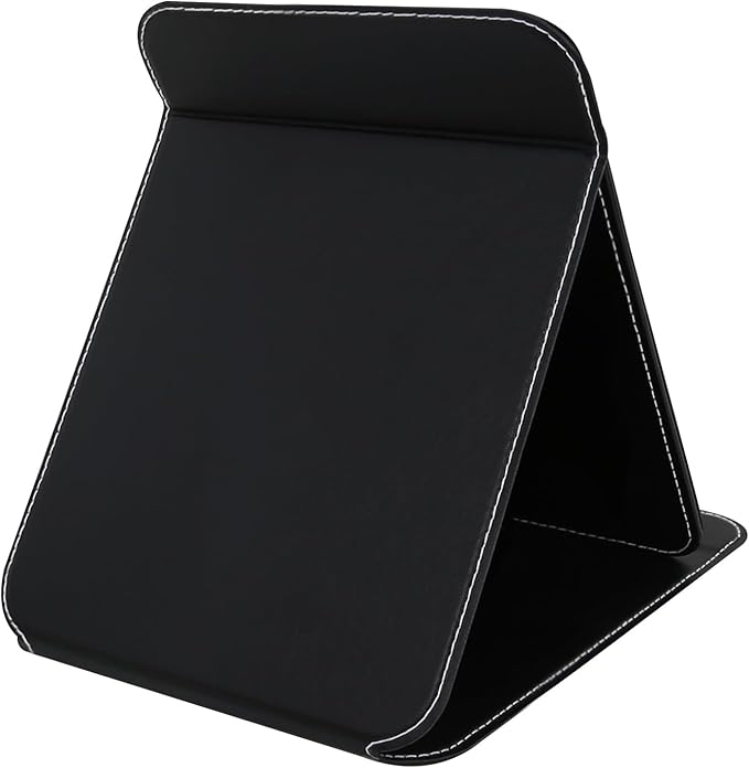 Travel Mirror for Desk, 6.5×8.9” Adjustable Rectangle PU Edge Covering Black Foldable Desk Mirror with Stand for Travel Camping Home (Black)