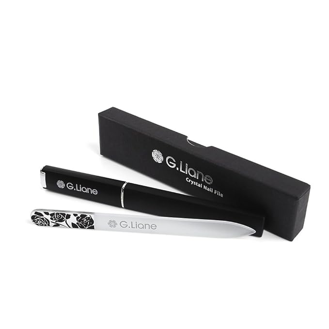 Premium Glass Nail File with Case Professional Crystal Fingernail Files Perfect Manicure Set for Women Men Kids Nail Care Gift Set(Rose Black)