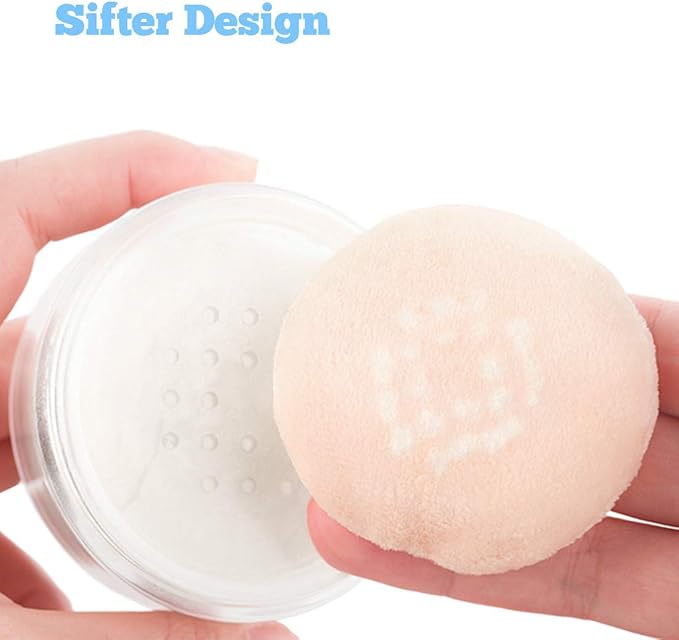 Kalevel Empty Makeup Powder Container 50ml with Puff Loose Face Compact Case Plastic Cosmetic Jars Travel Containers Refillable Bottle Box Holder with Sifter and Lid