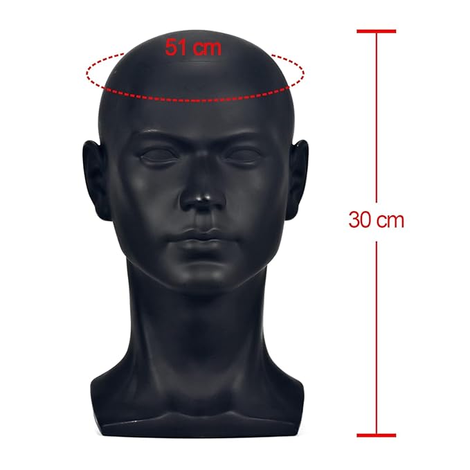 PVC Matte Black Mannequin Head Professional Beauty Male Mannequin Head for Display Wig Hair Glasses Hat Headphone Display Stand (L30-Matte Black)
