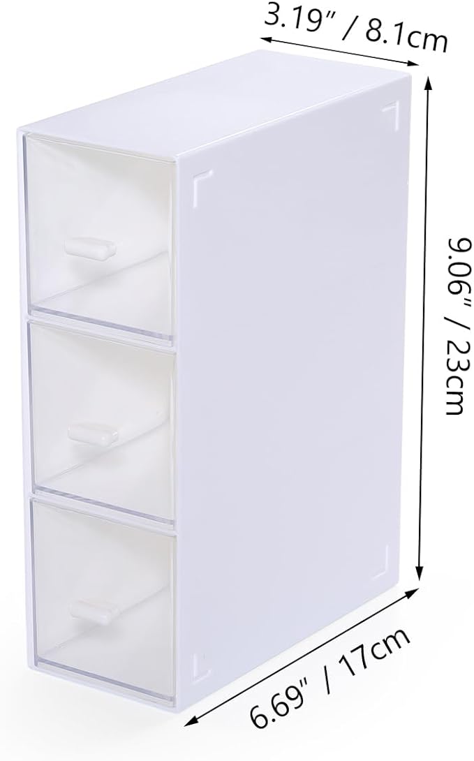Desktop Drawers, Desk Organizer with 3 Drawers, Stackable Plastic Storage Box for Home Collection, Cosmetics, Jewelry, Office Supplies (1 Tall Layer, White)