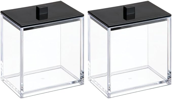 mDesign Plastic Rectangle Apothecary Canister - Organizer for Bathroom Vanity Countertop Shelf Decor - Holds Cotton Swabs, Soap, Makeup, Bath Salts - Lumiere Collection - 2 Pack - Clear/Light Pink
