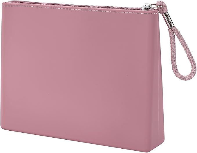 Silicone Makeup Bag for Purse Zipper Cosmetic Pouch Makeup Brush Holder Large Makeup Organizer Silicone Travel Pouch for Women (Brick Red)