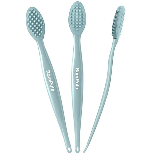 3 Pcs Lip Scrub Brush, Silicone Lip Scrubber Exfoliator, 3-in-1 Double-Sided Lip Brush Tool for Men Women Lip Lightening, Gentle Lip Exfoliator Scrubber Tool for Dark Lips
