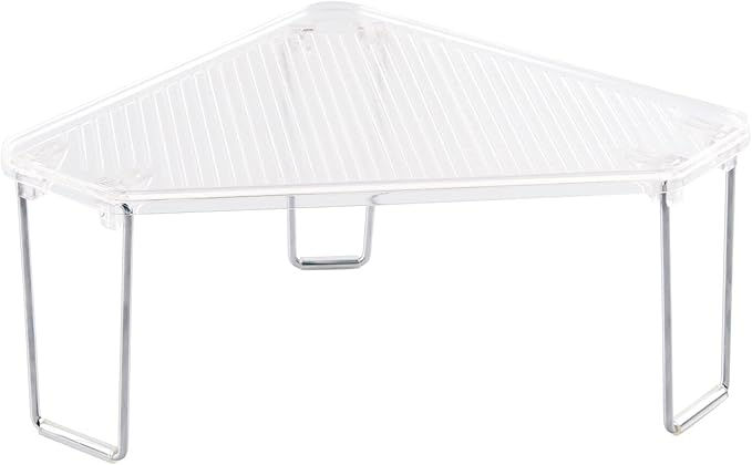 mDesign Plastic/Steel Corner Stackable Rack, Storage Organizer Shelf for Bathroom, Vanity, Countertop, Sink, Cabinet, Holds Makeup, Shower Accessories, Ligne Collection - 4 Pack - Clear