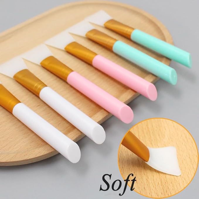 6 Pack Silicone Face Mask Makeup Brushes, Facial Mask Brush Spatulas, Skin Care Beauty Applicator Brush, Soft Cosmetic Mud Clay Gel Cream Powder Mask DIY Extractor Tool, White, Blue, Pink