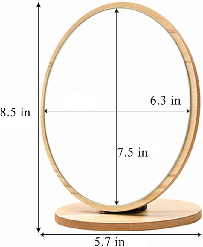 Aestivate Oval Compact Table Mirror - Wood Framed Desktop Mirror with 90 Degree Rotation for Makeup & Cosmetic