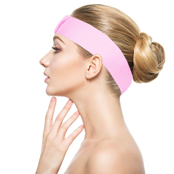 Disposable Spa Headbands for Women - Individually Wrapped Stretch Non-Woven Facial Headbands for Skincare, Makeup & Esthetician Supplies(Pink, 80 Count)