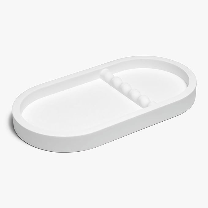 1PC Nail Tool Tray with Rest Oval Dish Tool Rest Manicure Tool Tray Jewelry Decorations Organizer Plaster Storage Plate (White)