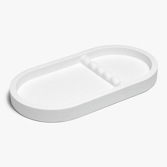 1PC Nail Tool Tray with Rest Oval Dish Tool Rest Manicure Tool Tray Jewelry Decorations Organizer Plaster Storage Plate (White)