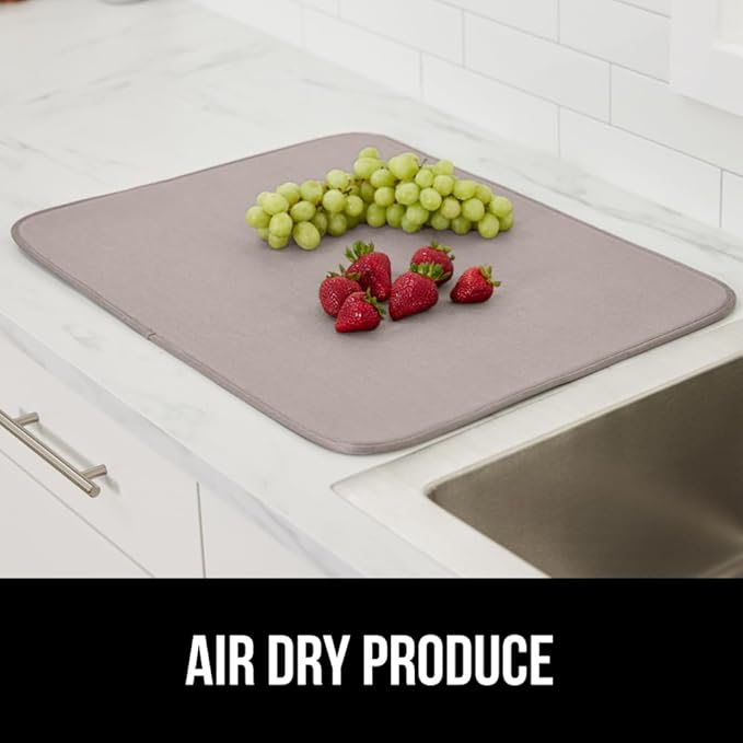 GORILLA GRIP Ultra Water Absorbent Microfiber Dish Drying Mat 2 Pack, Quick Dry Thick Mesh, Slip Resistant Pad for Sink Dishes or Under Rack, Kitchen Counter Accessories, Machine Wash, 18x16, Almond