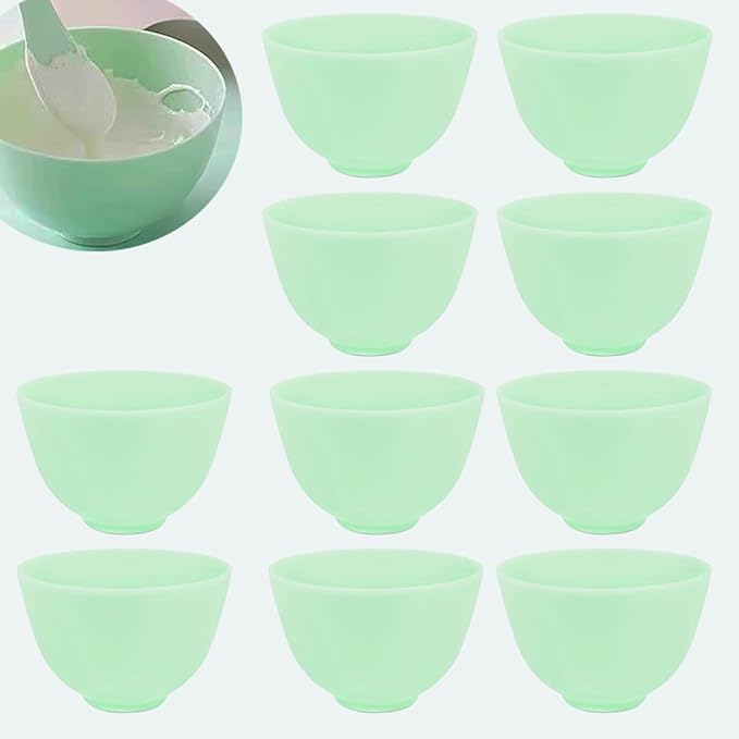 10 Pcs Diy Face Mask Mixing Bowl, Home Use Silicone Facial Mask Mixing Bowls Set Plastic Facial Mask Mixing Masks Set - DIY Skincare Mixing Tool Kit (Green-10Pcs)