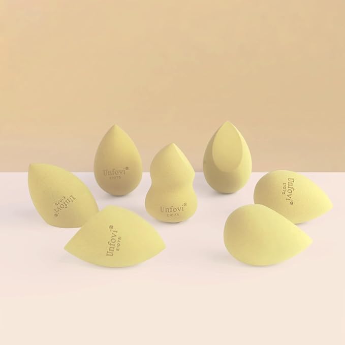 Makeup Sponge Set (4 Shapes 7 pcs) - Latex-Free Blending Sponge for Liquid, Cream & Powder, Soft Reusable Beauty Sponge for Wet/Dry Application, Face Foundation Blender (Skin ston)