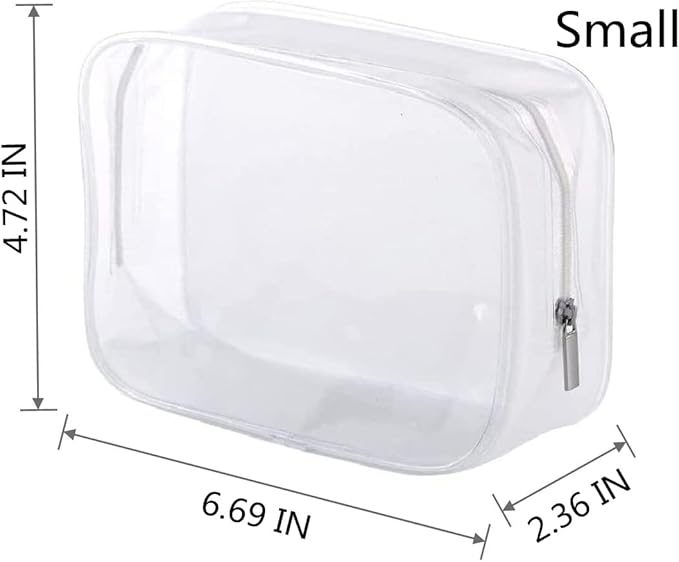 6 Pack Clear Toiletry Carry Pouch with Zipper Portable Plastic Waterproof Cosmetic Bag TSA Approved for Vacation Travel Bathroom and Organizing (White, Small and Large)
