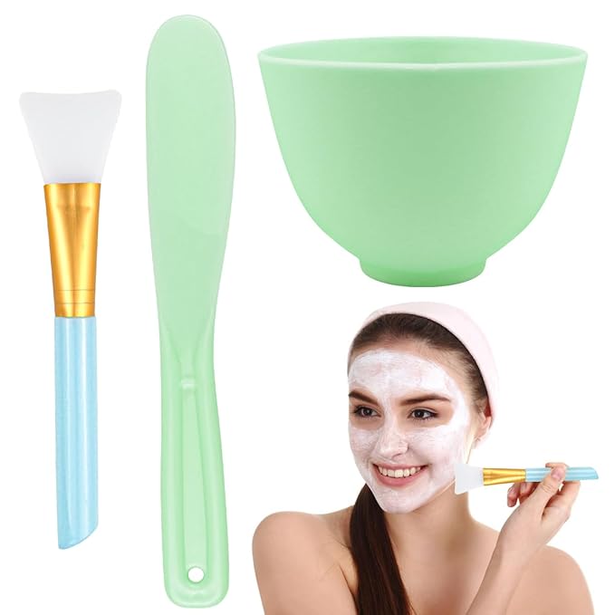 Silicone Face Mask Mixing Bowl Set, Microwavable Silicone Facial Mud Bowl with Bowl Stick Spatula, Face Mask Applicator, Cosmetic Beauty Tool for Home Salon