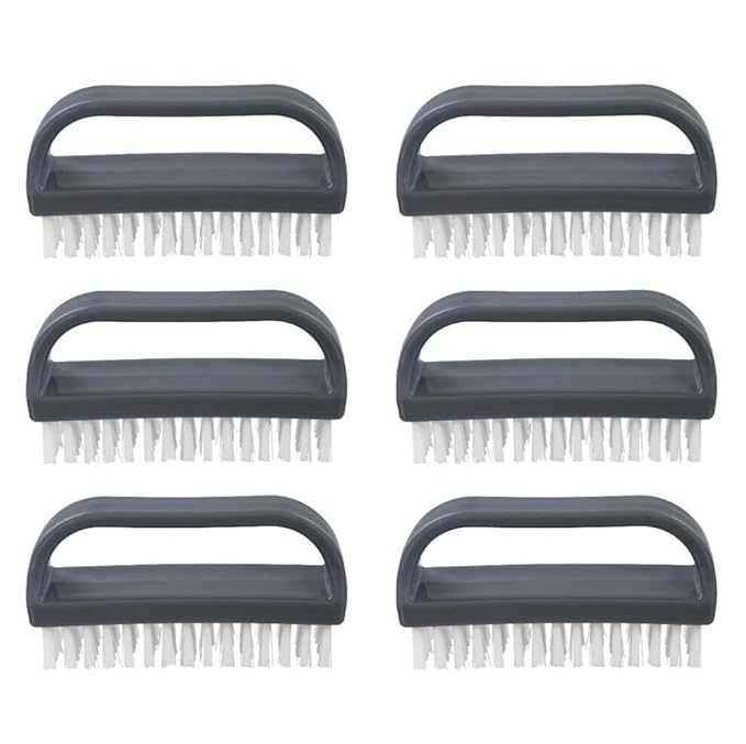 Superio Stiff Nail Brush for Cleaning Fingernails Small Scrub Brush with Handle, Cleaning Brushes for Hands, Toes, and Nails (Black, 6 Pack)