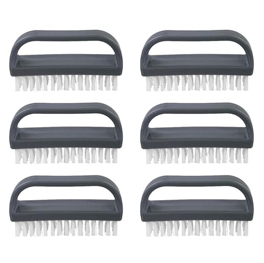 Superio Stiff Nail Brush for Cleaning Fingernails Small Scrub Brush with Handle, Cleaning Brushes for Hands, Toes, and Nails (Black, 6 Pack)