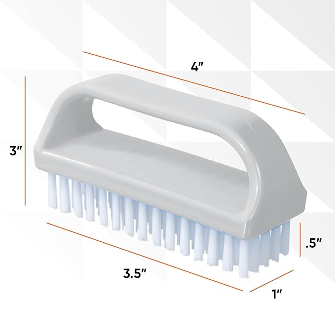 Superio Stiff Nail Brush Cleaner with Handle 6 Pack, Durable Scrub Brush, Clean Toes, Fingernails- Hand Scrubber- All-Purpose Cleaning Brush for Home, Kitchen, Work- Stiff Bristles (Black and White)
