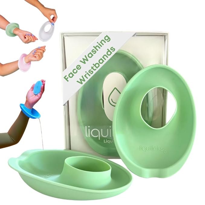 LiquiBands Face Washing Wristbands – No More Wet Sleeves with This Skincare Essential - Silicone Bands to Catch Water Drips – Stocking Stuffer for Girls & Women (Sage Green, 1 Pair)