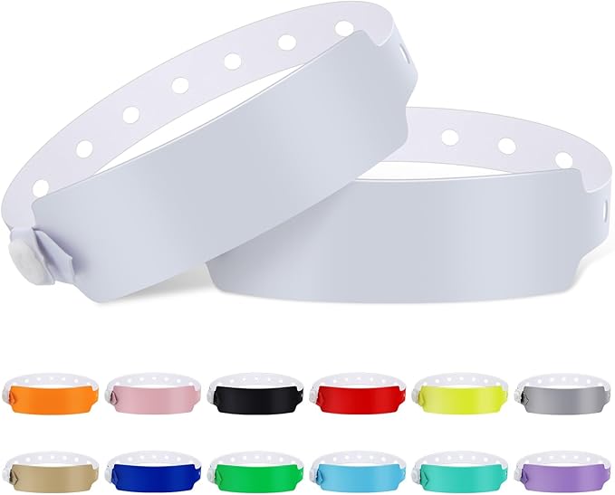 100pcs Colored Vinyl Wristbands, Waterproof & Security Wristbands for Events, Pool Parties & Outdoor Sports (White)