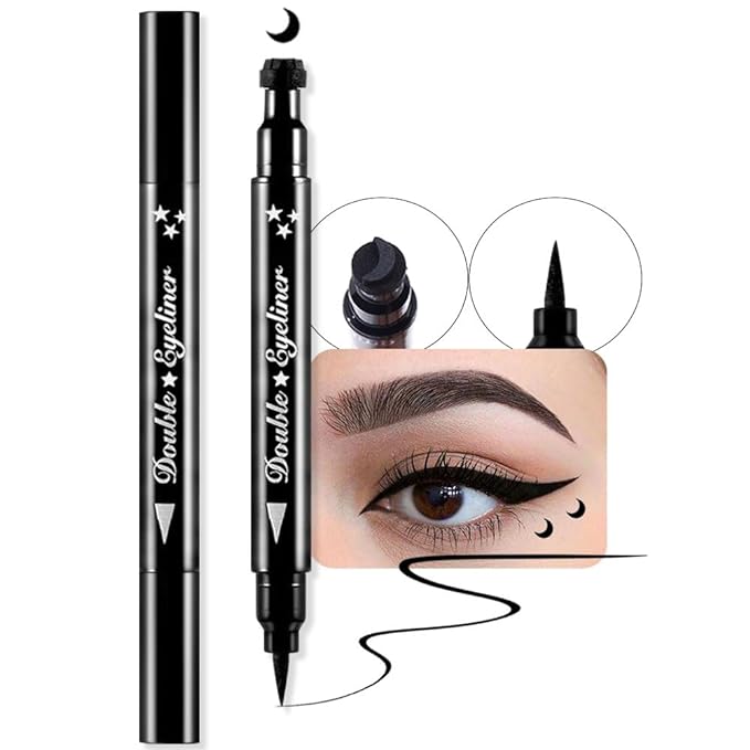evpct 1Pcs Black Colored Winged Eyeliners Stamp, Black Moons Face Stamps Makeup Eyeliner Eye Stamp Liners Tool Set Kit for Women Waterproof, Wing Eyeliner Stamp Figures Tool Wingliner Shapes, 02#