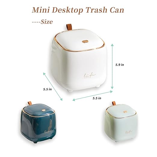 Mini Countertop Trash Can with 5 Rolls of Trash Bags, Waste Can with Press Type Lid, 0.5 Gallon/1.5 Liter Wastebasket Trash Can Dispenser, Mini Bin for Bathroom Vanity,Coffee Table (Dark Green)
