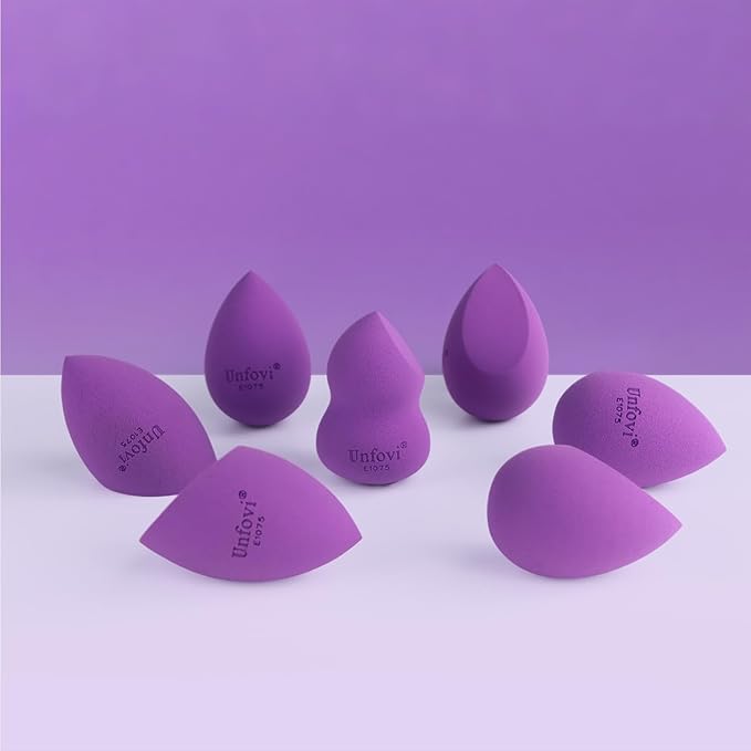Makeup Sponge Set (4 Shapes 7 pcs) - Latex-Free Blending Sponge for Liquid, Cream & Powder, Soft Reusable Beauty Sponge for Wet/Dry Foundation Application, Face Foundation Blender (Purple)
