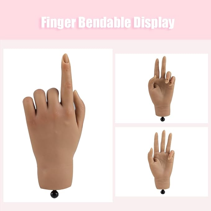 Nail Pratice Training Hand for Acrylic Nails with Stand Bracket,Soft Silicone Maniquin Hand, Flexible Bendable Nail Practice Fake Hand for Nails Art Practice Tool