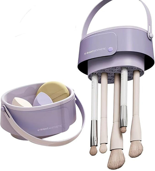 Foldable silicone makeup brush cleaning bowl, makeup tool cleaning bowl, makeup brush cleaning tool storage and drying rack (purple) (purple)